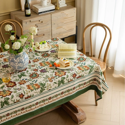 Mantel Floral de Jacquard Vintage Mezcla de Poliéster y Algodón Cubierta de Mesa Decorativa Rectangular para Hogar Cocina