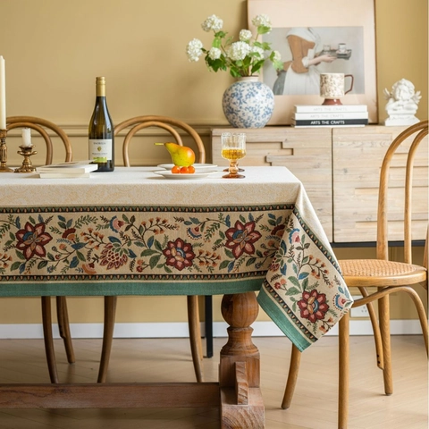 Tovaglia Floreale Jacquard in Misto Poliestere e Cotone Copritavolo Rettangolare per Cucina Sala da Pranzo Decorazioni per la Casa Semplice Vintage