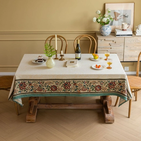 Tovaglia Floreale Jacquard in Misto Poliestere e Cotone Copritavolo Rettangolare per Cucina Sala da Pranzo Decorazioni per la Casa Semplice Vintage