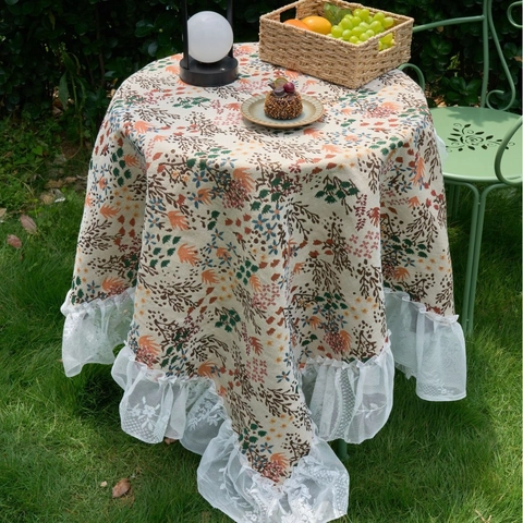 Amerikaanse Retro Bloemen Jacquard Tafelkleed Met Kantrand Stofdicht Polyester Katoen Mix Tafelkleed Voor Keuken Eetkamer Huis Decoratie