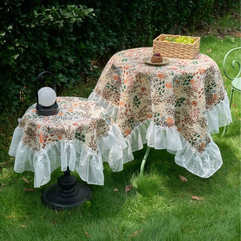 Amerikaanse Retro Bloemen Jacquard Tafelkleed Met Kantrand Stofdicht Polyester Katoen Mix Tafelkleed Voor Keuken Eetkamer Huis Decoratie
