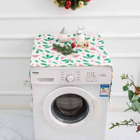 Nordic Cotton Blend Dust Cover For Washing Machine Fridge With Storage Pockets Pom-Pom Fringe Protective Case Home Decor