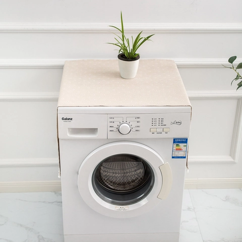 Pastoral Printed Refrigerator Washing Machine Dust Cover With Side Storage Pockets Pom Pom Fringe Polyester Cotton Universal Home Appliance Dust Protector