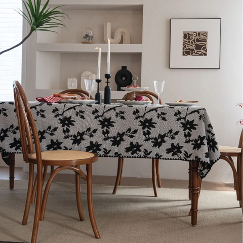 Italian Retro Floral Jacquard Tablecloth Polyester Cotton Blend Rectangular Dustproof Decorative Table Cover For Dining Room Kitchen Party Home Decor
