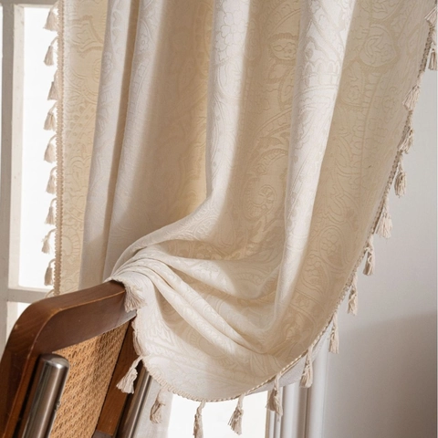 Cortinas Jacquard De Cachemira Vintage Francesas Con Borlas Semi Opacas Mezcla Algodón Poliéster Bolsillo Varilla Gancho
