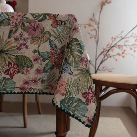 Tovaglia Jacquard Vintage Motivo Floreale Foglia di Monstera Rettangolare Rotonda Copertura Tavolo da Pranzo Pastorale Casa