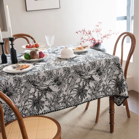 Amerikanisches Retro Jacquard Blumen Tischdecke Rechteckig Polyester Baumwolle Mischgewebe Bestickt Wellenkante Tischabdeckung Dekor
