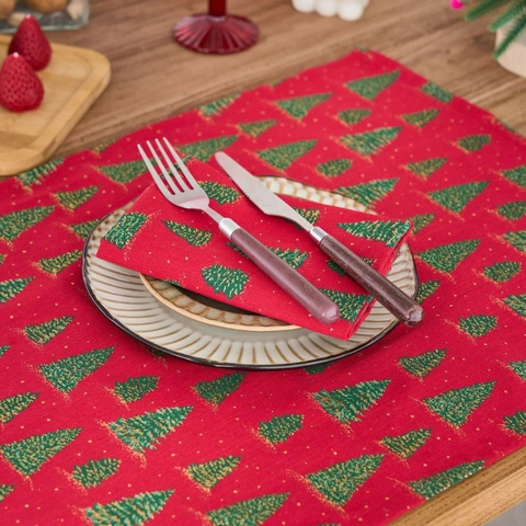 Bronzierung Weihnachtsbaum Stoffservietten Baumwollmischung Floral Rechteckige Platzsets Tischdeko Für Weihnachtsfeier Esszimmer