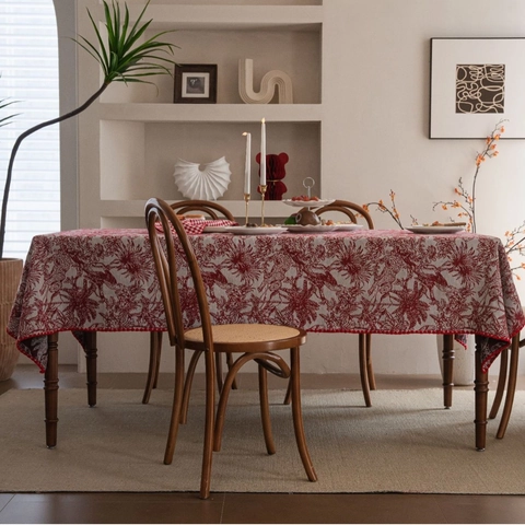 French Vintage Toile De Jouy Jacquard Tablecloth Polyester Cotton Embroidered Floral Leopard Christmas Party Festive Dining Table Cover