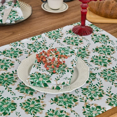 Christmas Cotton Blend Cloth Napkins Gold Stamping Christmas Tree Berry Pattern For Home Kitchen Dining Party Table Decor