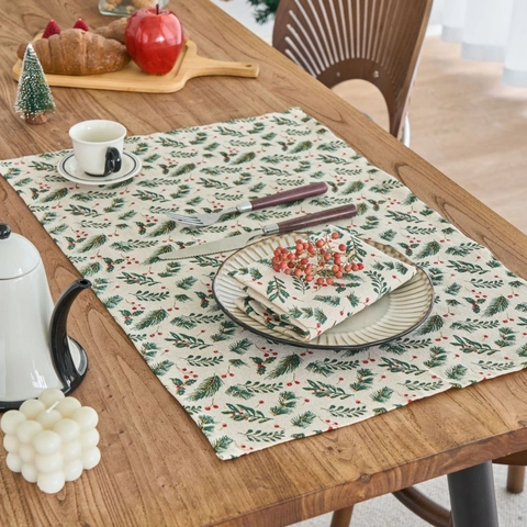 Weihnachten Baumwollmischung Serviette Goldprägung Kiefernnadel Beeren Druck Tischdecke Landhausstil Feiertag Deko