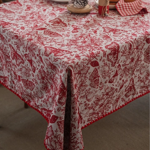 Kerst Rode Vlinder Bloemen Jacquard Tafelkleed Vintage Franse Rechthoekige Tafeldoek Voor Feestelijke Decoratie
