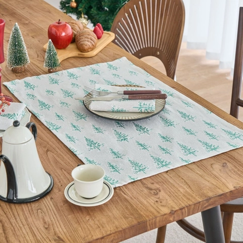 Christmas Tree Printed Cotton Blend Napkins With Bronzing Detail For Holiday Dining Table Decoration Festive Tableware