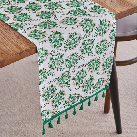 Eleganter Weihnachts Tischläufer Goldprägung Polyester Baumwolle Stoff Mit Quasten Für Esstisch Couchtisch Weihnachten Party Feiertagsdeko