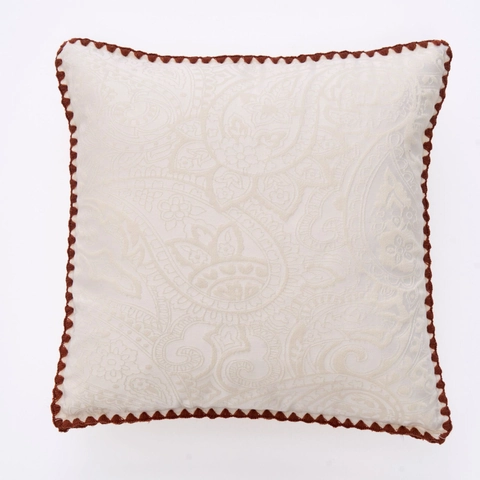 Vintage Jacquard Paisley Dekokissenbezug Mit Braunem Wellenrand Cremeweiß Baumwolle Leinen Kissenbezug Für Sofa Wohnzimmer Home Dekor