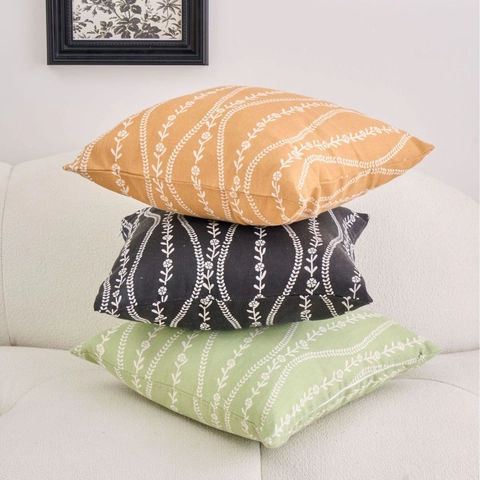 Federa Minimalista Moderna in Cotone e Lino Con Motivo Floreale a Vite Copricuscino Quadrato Decorativo per Divano Soggiorno
