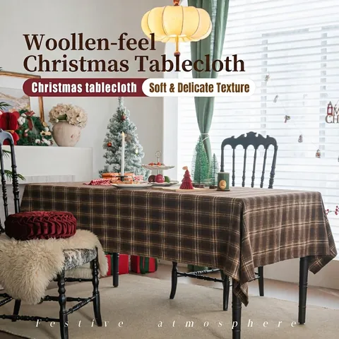 Verdickte Tischdecke Mit Wolltextur Karomuster Weihnachten Tischdecke Garngefärbt Kaffee Rot Kariert Für Esszimmer Winter