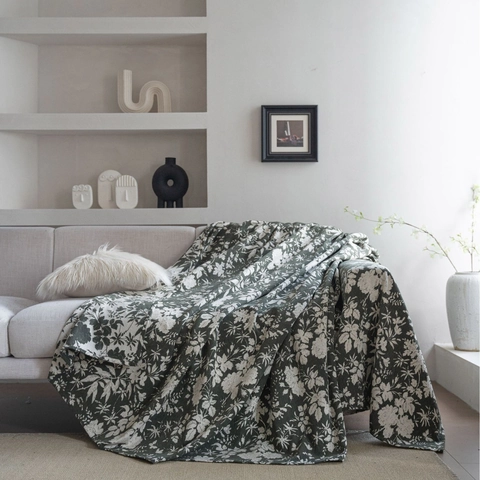 Modern Minimalist Floral Sofa Towel Thick Polyester Jacquard Double Sided Sofa Cover Pastoral Botanical Throw Blanket For Home Decor