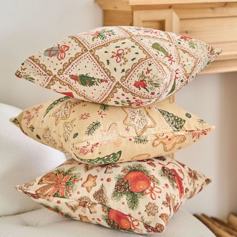 Weihnachten Jacquard Dekokissenbezug Amerikanischer Stil Vintage Lebkuchenmann Schneeflocke Muster Kissenhülle Für Sofa Zuhause