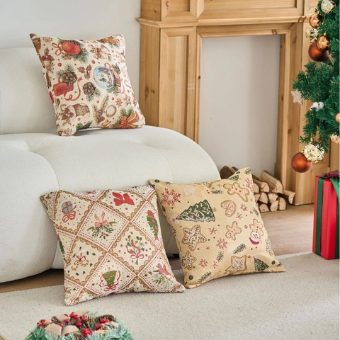 Weihnachten Jacquard Dekokissenbezug Amerikanischer Stil Vintage Lebkuchenmann Schneeflocke Muster Kissenhülle Für Sofa Zuhause