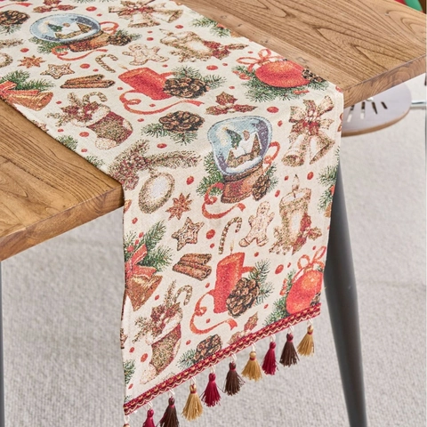 Retro Weihnachten Jacquard Tischläufer Mit Quasten Baumwollmischung Festliche Tischdecke Für Esszimmer Feiertag Deko