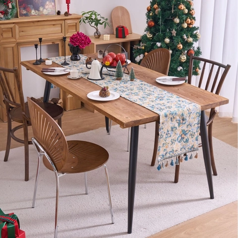 Nordic Jacquard Table Runner With Tassels Geometric Floral Pattern Christmas Holiday Party Home Dining Table Decoration