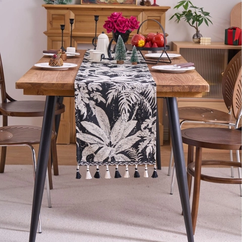 Runner da Tavolo in Poliestere Pastorale Americano Con Nappine Motivo a Foglia di Palma Tropicale Cucina Decorativa Sala da Pranzo Runner Lungo