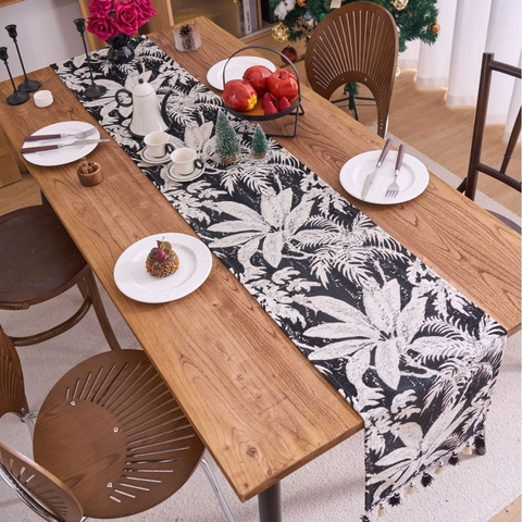 Runner da Tavolo in Poliestere Pastorale Americano Con Nappine Motivo a Foglia di Palma Tropicale Cucina Decorativa Sala da Pranzo Runner Lungo