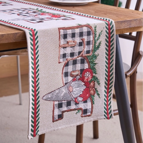 Chemin de Table Noël Jacquard Polyester Coton Gnome Lettres Carreaux Buffalo Décoration Table à Manger Fête Linge de Cuisine