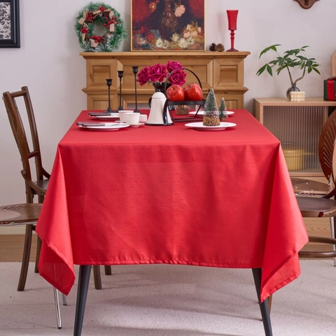 Tovaglia Rossa Impermeabile Rettangolare in Misto Poliestere Cotone Copritavolo per Natale Capodanno Matrimonio Festa Decorazione Casa