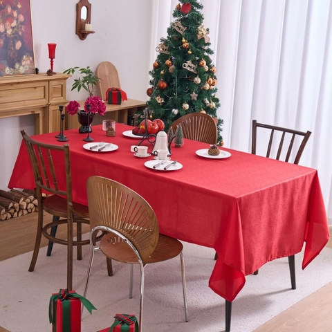 Tovaglia Rossa Impermeabile Rettangolare in Misto Poliestere Cotone Copritavolo per Natale Capodanno Matrimonio Festa Decorazione Casa