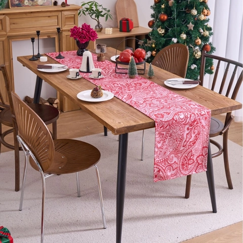 Christmas Table Runner American Style Jacquard Paisley Pattern Polyester Vintage Festive Decor For Dining Room Home Party Decor