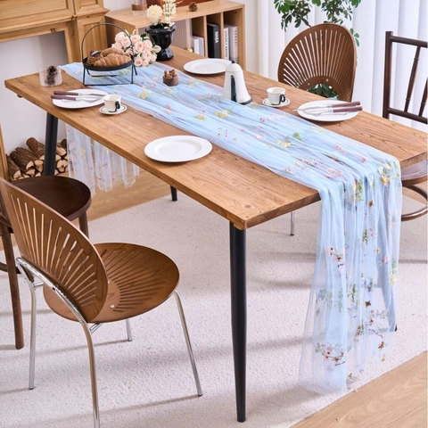 Chemin de Table en Maille Brodée Florale Rétro Français Élégant Revêtement en Dentelle de Polyester Pour Mariage Maison