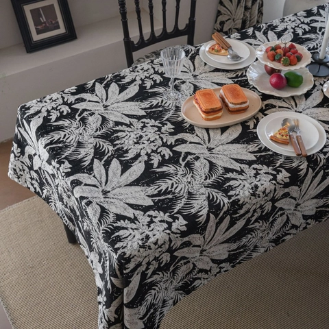 Pastoral Retro Botanical Plant Pattern Rectangular Tablecloth Blended Fabric Dustproof Decorative Table Cover Home Decor