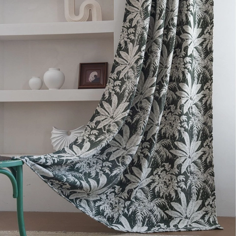 Gordijn Met Tropisch Palmbladpatroon Polyester Jacquard Halfverduisterend Vensterdecoratie Voor Woonkamer Slaapkamer Huis