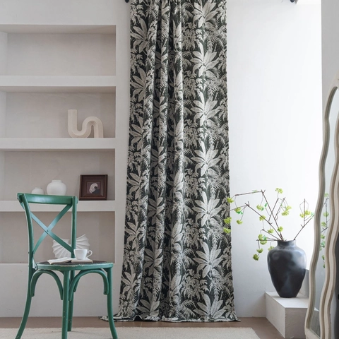 Gordijn Met Tropisch Palmbladpatroon Polyester Jacquard Halfverduisterend Vensterdecoratie Voor Woonkamer Slaapkamer Huis