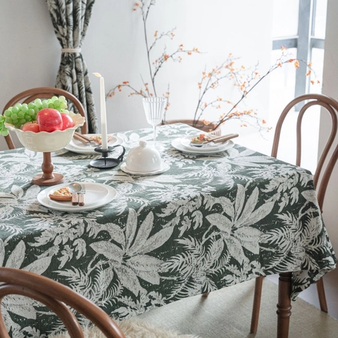 Mantel Jacquard Rectangular de Tela Mezclada de Estilo Europeo Vintage con Hojas Tropicales para la Decoración del Comedor del Hogar