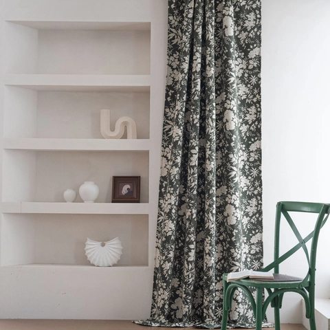 Vintage American Polyester Floral Embroidered Semi-Blackout Curtain Rod Pocket Hook Grommet Window Treatment For Living Room Bedroom