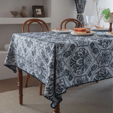 Französische Vintage Jacquard Tischdecke Damast Blumen Rechteckig Polyester Baumwolle Tischbezug Mit Muschelrand Haus Dekor
