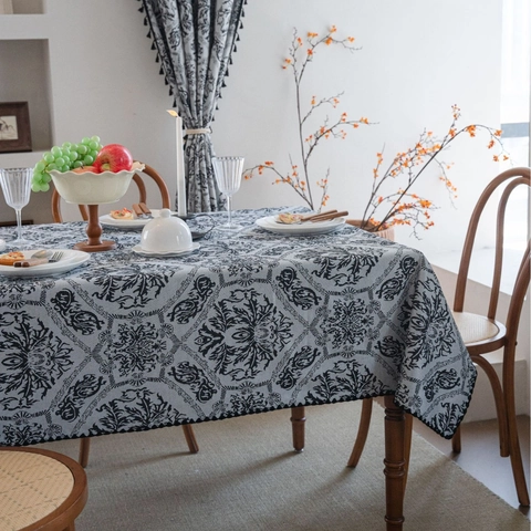 Französische Vintage Jacquard Tischdecke Damast Blumen Rechteckig Polyester Baumwolle Tischbezug Mit Muschelrand Haus Dekor