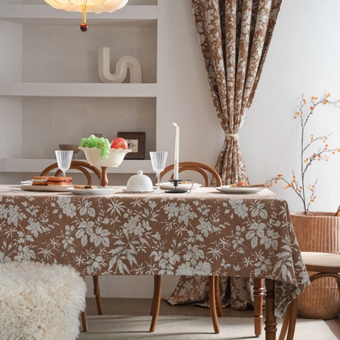 Mantel Botánico de Jacquard de Chenilla Retro Francés Rectangular de Tela Mezclada Cubierta Decorativa Antipolvo para Mesa de Comedor