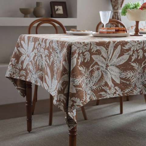 French Vintage Jacquard Tablecloth Rectangular Blended Fabric Botanical Leaves Pattern Table Cover For Dining Room Home Decor