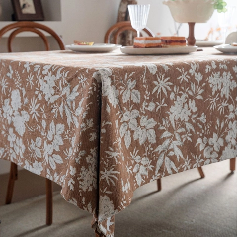 Mantel Botánico de Jacquard de Chenilla Retro Francés Rectangular de Tela Mezclada Cubierta Decorativa Antipolvo para Mesa de Comedor