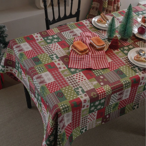Weihnachts Tischdecke Mischgewebe Jacquard Patchwork Rentier Lebkuchenmann Rechteckig Festliche Heim Dekoration