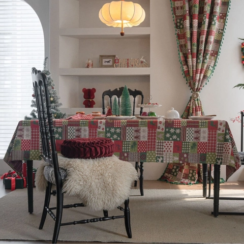 Weihnachts Tischdecke Mischgewebe Jacquard Patchwork Rentier Lebkuchenmann Rechteckig Festliche Heim Dekoration