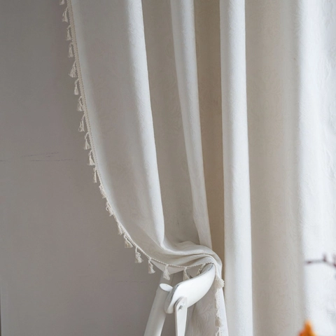 French Retro Damask Jacquard Curtains With Tassels Semi Blackout Window Drapes Rod Pocket Hook Grommet For Bedroom Living Room