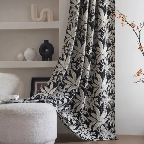 Amerikaanse Retro Tropische Plant Blad Jacquard Polyester Gordijn Semi Shading Verdikt Gordijn Voor Woonkamer Slaapkamer Keuken