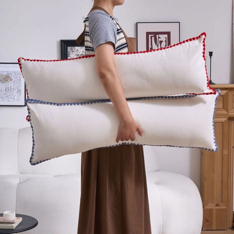 Lange Rechthoekige Lendenkussenhoes Met Schulpborduurwerk Linnenlook Decoratieve Kussensloop Voor Bank Bed Huisdecoratie