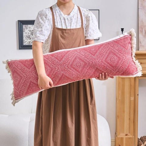 Fodera Per Cuscino Lombare Lungo Jacquard Bohemienne Con Nappine In Poliestere Motivo Geometrico Decorativo Per Divano Letto