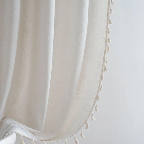 French Retro Damask Jacquard Curtains With Tassels Semi Blackout Window Drapes Rod Pocket Hook Grommet For Bedroom Living Room